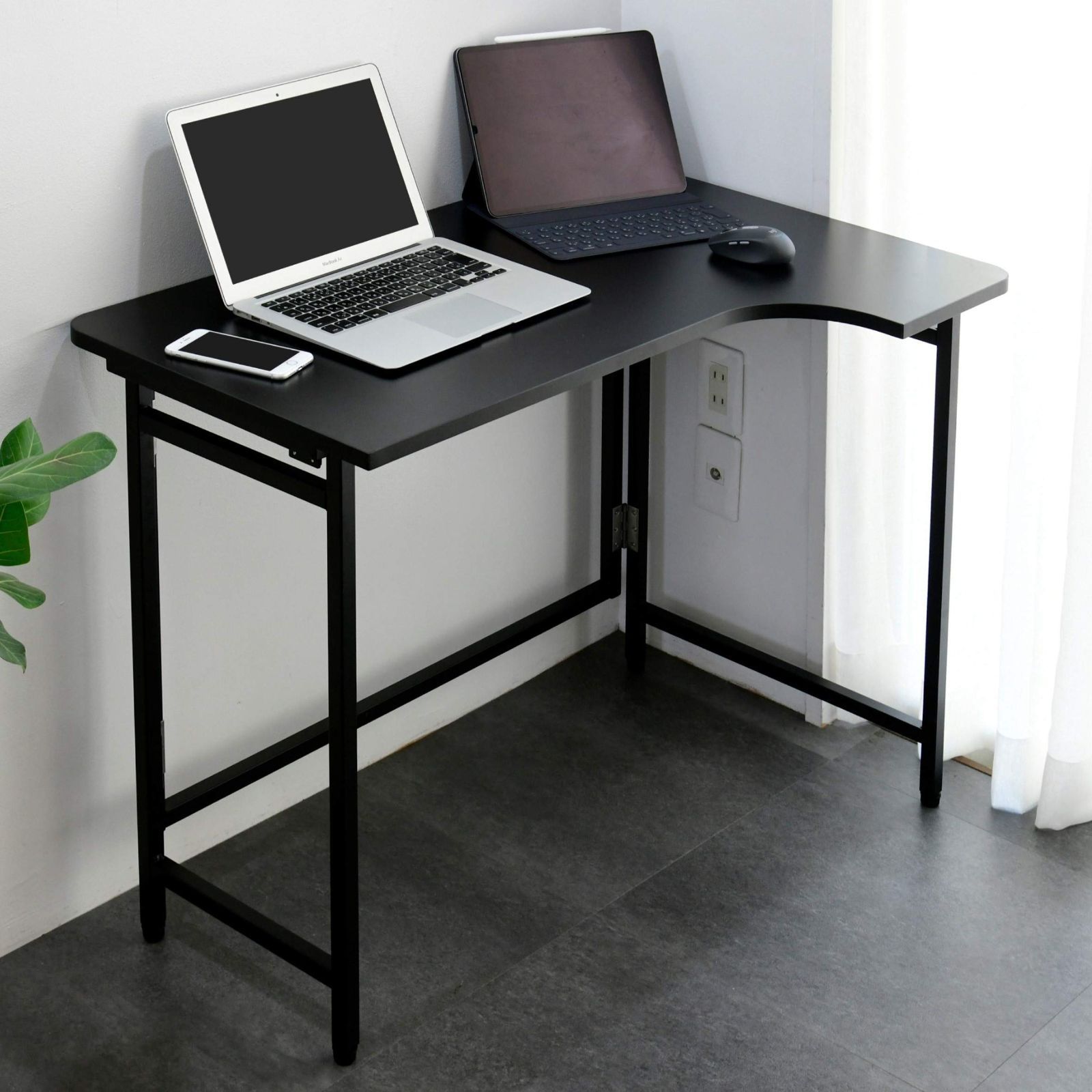 デスク L字デスク 折りたたみ 傷 汚れ 水分 熱に強い天板 なめらかな表面 山善 角が丸い アジャスター付き 幅90×奥行60×高さ70.5cm 完成品 ブラック ブラック RPSTC9060HBKBK4 テレワーク