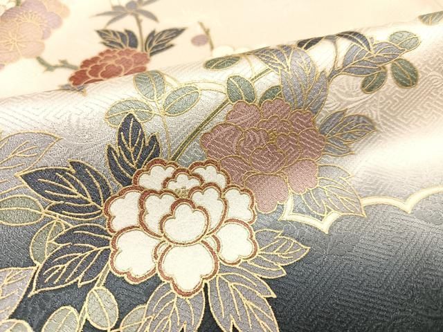 平和屋着物○付下げ 総刺繍 スワトウ刺繍 扇面重ね枝花文 正絹