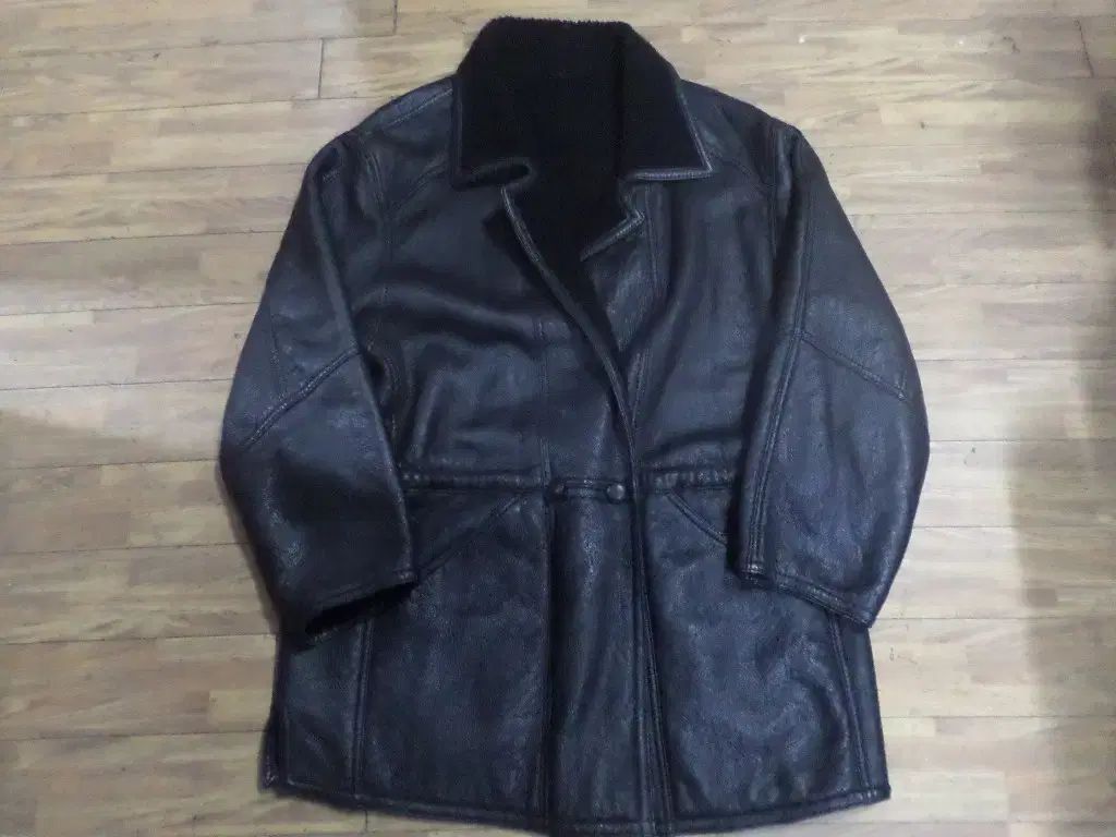 L オーストラリア産 天然 ムートン コート アウター ブラック ヴィンテージ