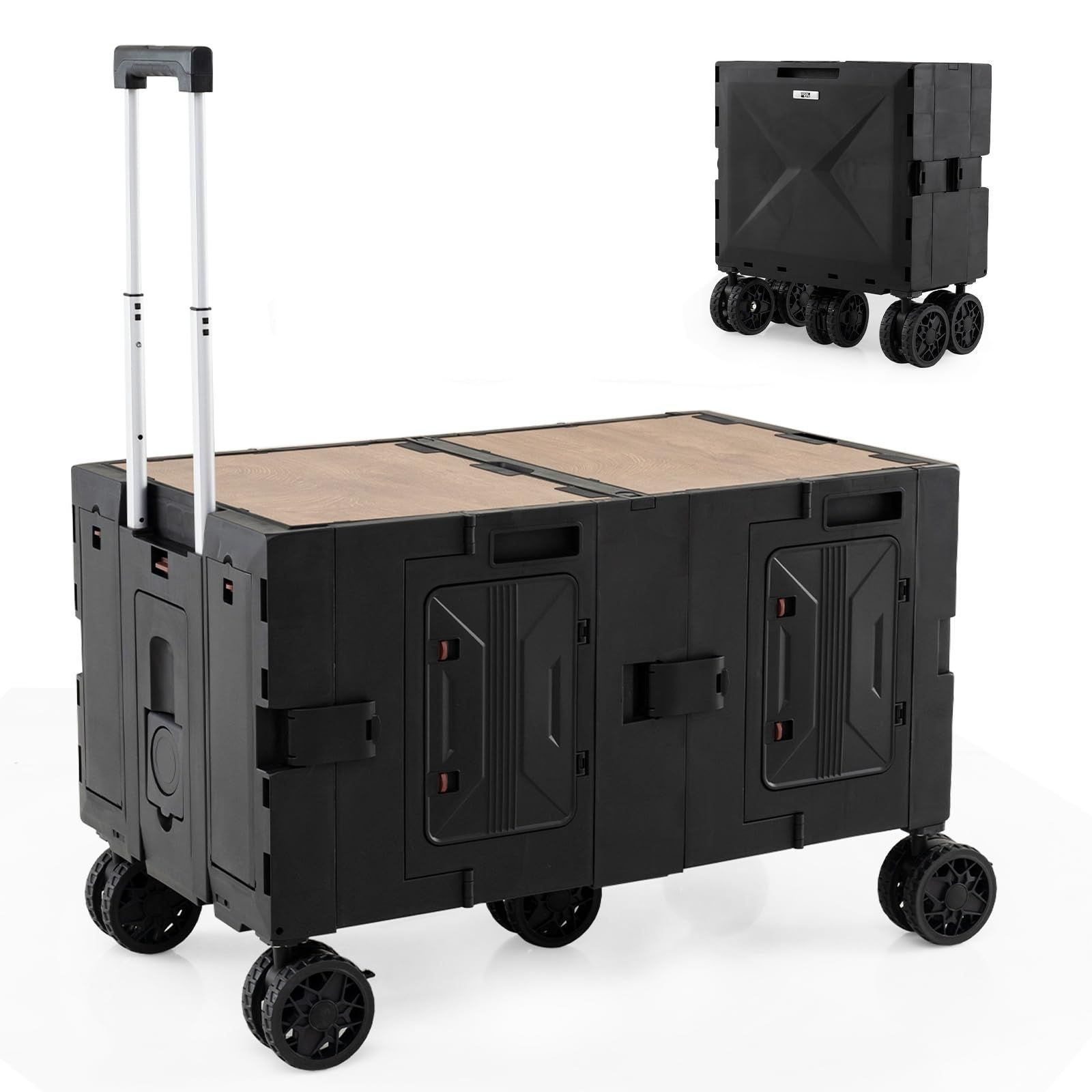 キャリーワゴン キャンプカート 大型 テーブルとも使える アウトドアワゴン 大容量 折りたたみ キャスター付き 耐荷重60kg アウトドア キャンプ ピクニック 釣り 花見 運動会 ブラック