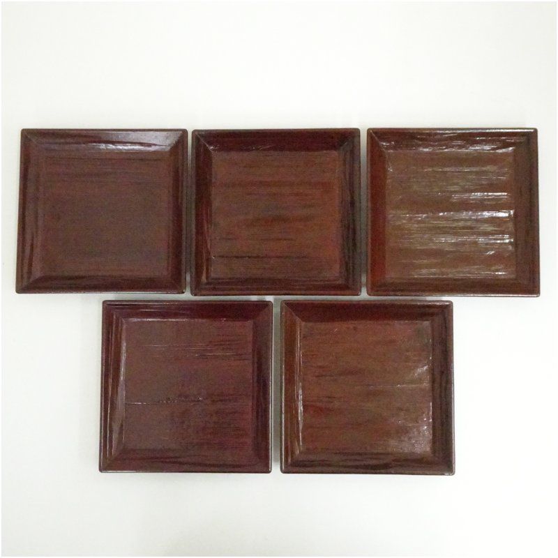 茶道具「菓子器」千家十職【飛来一閑】(造)の『独楽形 菓子器』共箱 千家十職 飛来一閑造 漆塗四方銘々皿5客（共箱） 茶器 菓子器 おしゃれ