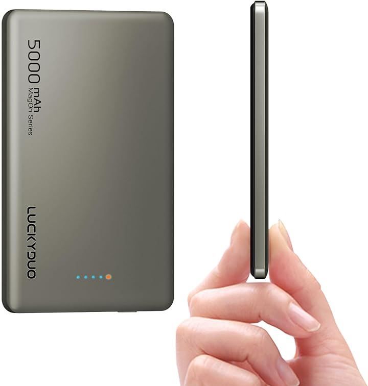 LUCKYDUO Magon モバイルバッテリー 軽量 8.6MM薄型 マグネット式ワイヤレス充電 5000mAh PD20W USB-c出力 ワイヤレス出力 15W for Android/7.5W LED残量表示(ナチュラルチタニウム)