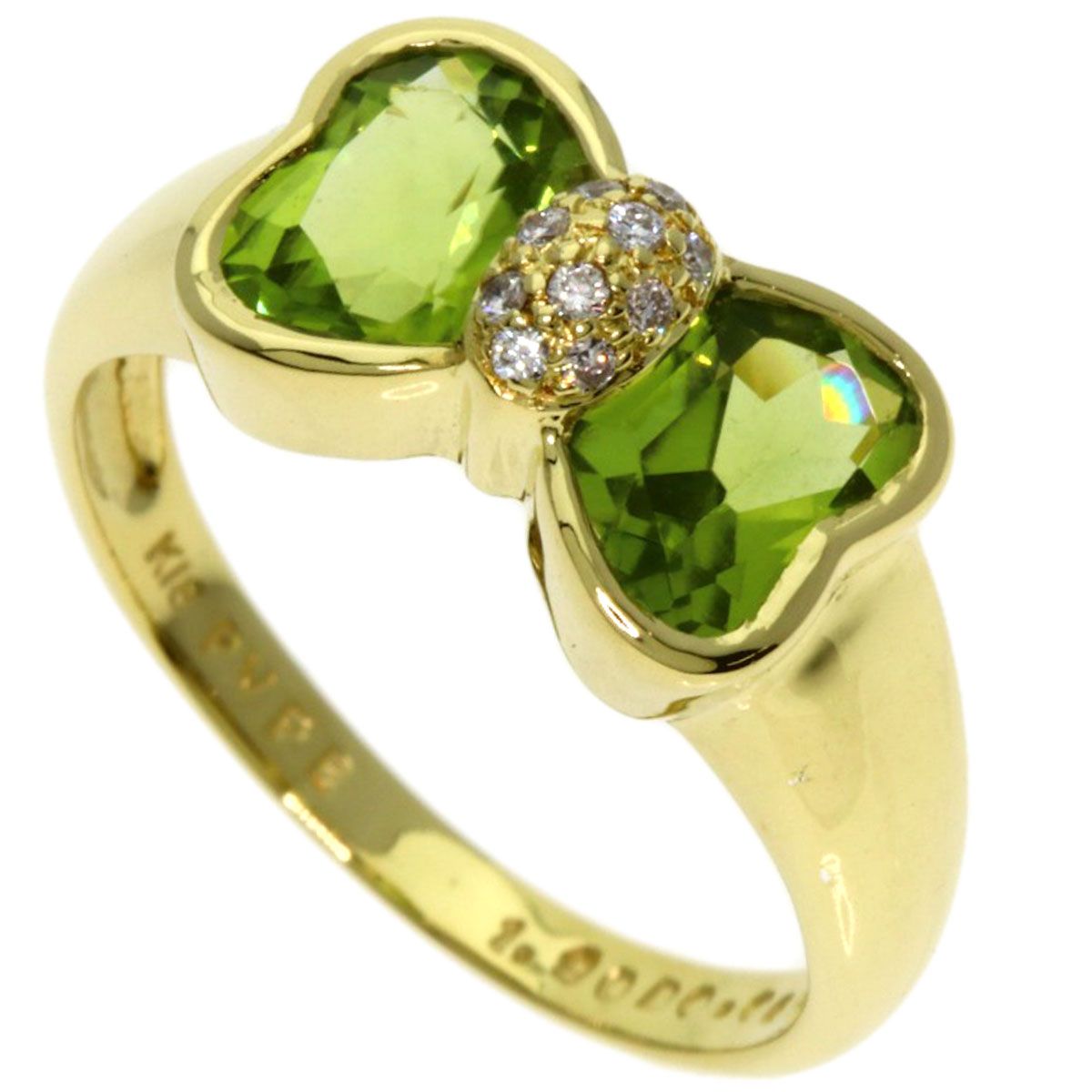 Ponte Vecchio ポンテヴェキオ リボン ペリドット ダイヤモンド リング 指輪 K18YG レディース