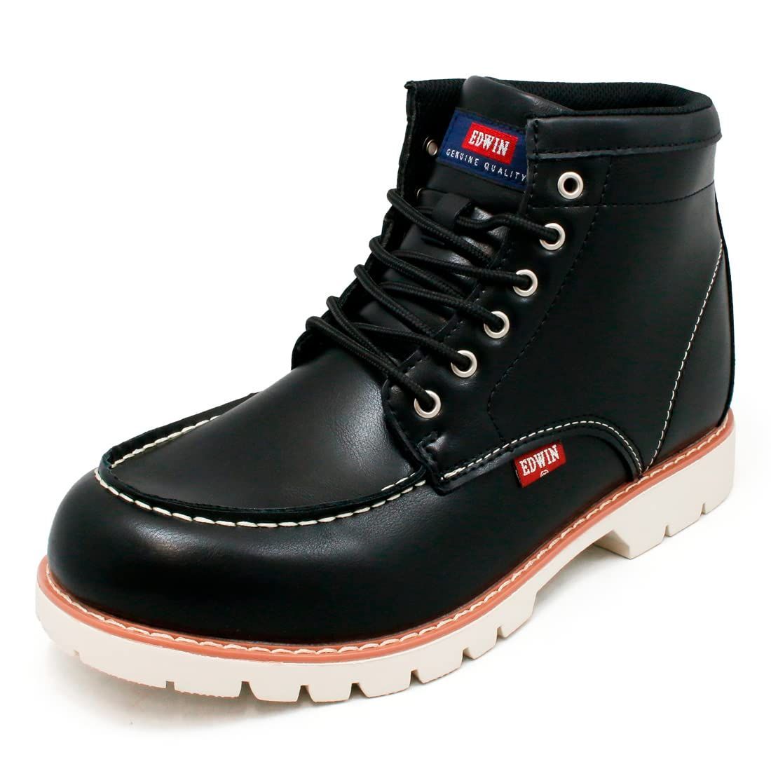 Size:26.5 cm 3E_Color:ブラック [エドウィン] メンズ ブーツ 防水 ワークブーツ ショート モカシンブーツ モックトゥ PUレザー革靴 防滑 紳士靴 色 EDM8700 BLACK 26.5cm