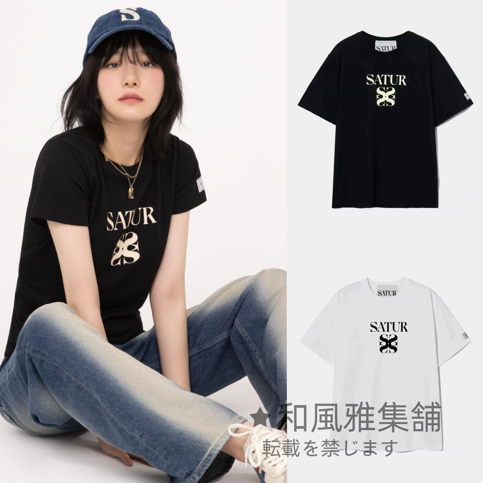 Satur 母のプリントと袖章入り レラックスフィット カジュアル マルチマッチング 半袖 T シャツ