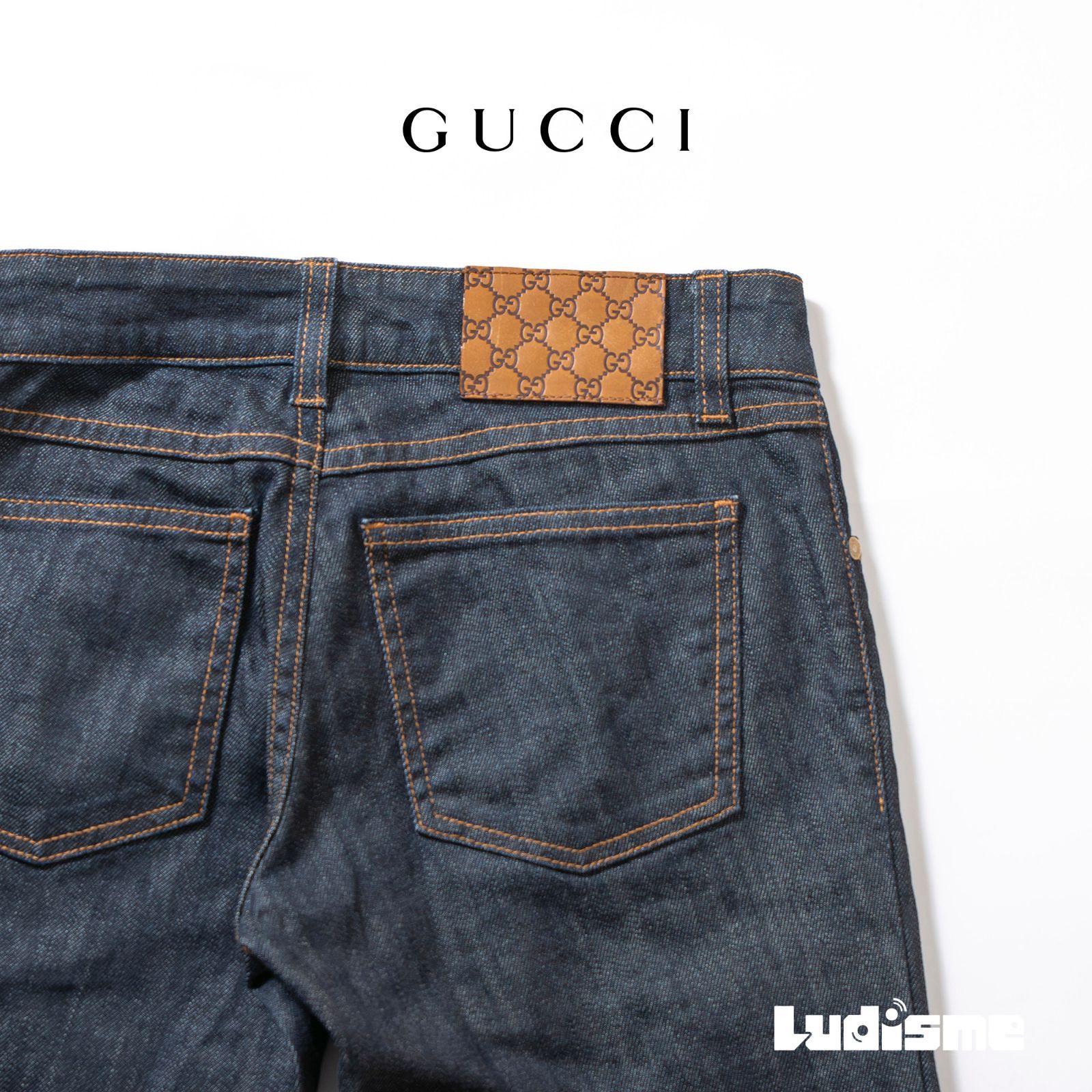 グッチ GUCCI 5ポケット フ デニム ハートチャーム付き 38 インディゴ レディース Y2K 00s イタリア製 ボトムス ジーンズ ジーパン フ パンツ