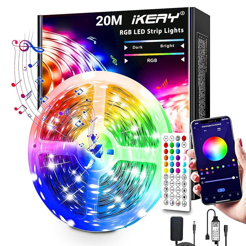 IKERY LEDテープライト 20M アプリとリモコン制御 音楽連動 1600万色 RGB ledライトテープ 調光調色 間接照明 両面テープ付き SMD5050 24V 4ピン 天井 廊下 ゲーム室 屋内装飾用 お祭り クリスマス飾り
