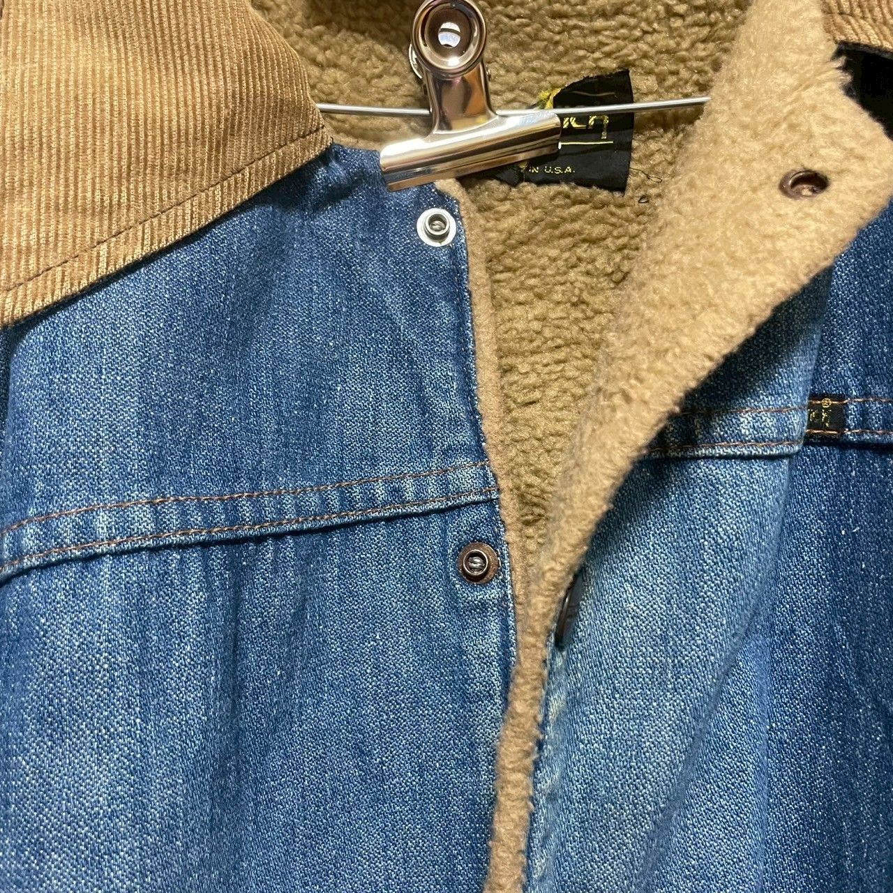 70s maverick USA製 デニムボアジャケット 長袖 ブルー コーデュロイ襟 