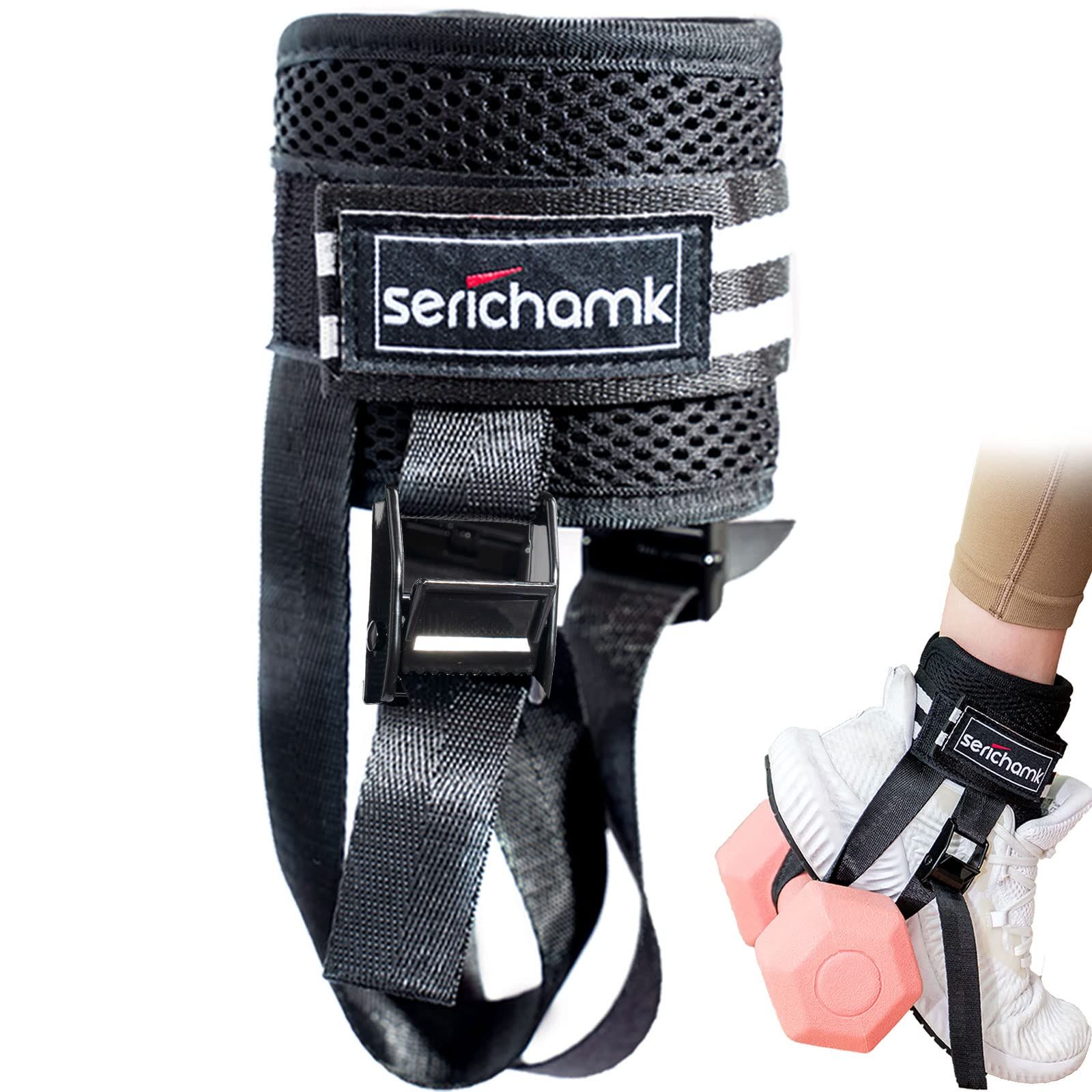Serichamk 調節可能なフットウェイト アンクルストラップ ダンベルアタッチメント 足用 1個 - レッグカールキックバック レッグエクステンション ブーティーワークアウト [ブラック1個。]