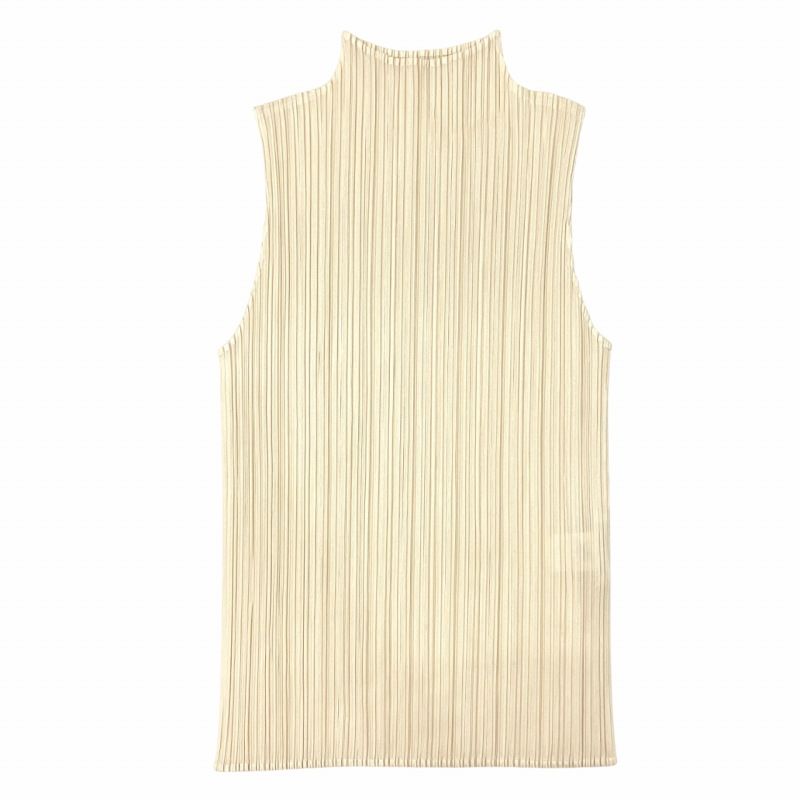プリーツプリーズ PLEATS PLEASE イッセイミヤケ ISSEY MIYAKE 近年 NEW COLORFUL BASICS ハイネック ノースリーブ プリーツ カットソー PP05JK802 3 ライトベージュ 0608