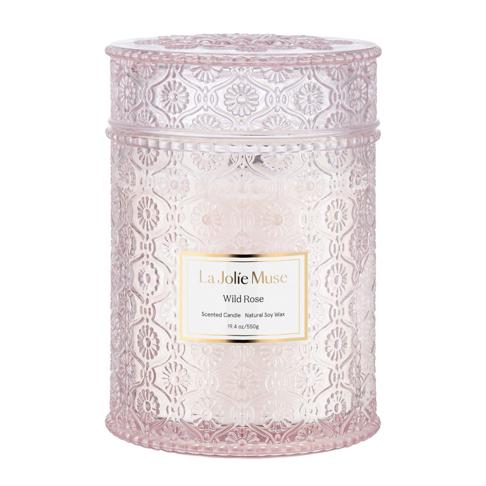 LA JOLIE MUSE アロマキャンドル ローズの香り 木の芯 ガラスの瓶 550g 90時間 ギフト プレゼント