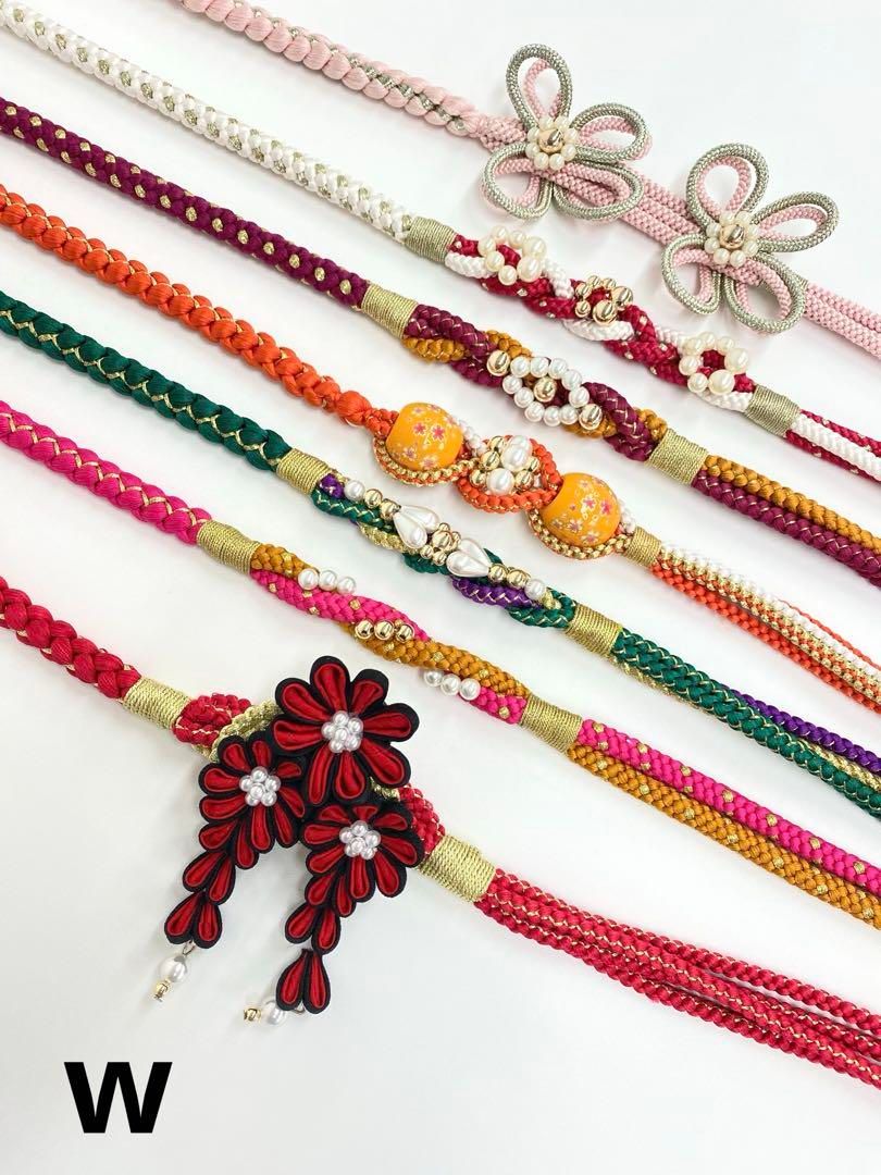 振袖用帯締め 飾り付き つまみ細工 7本おまとめ 正絹