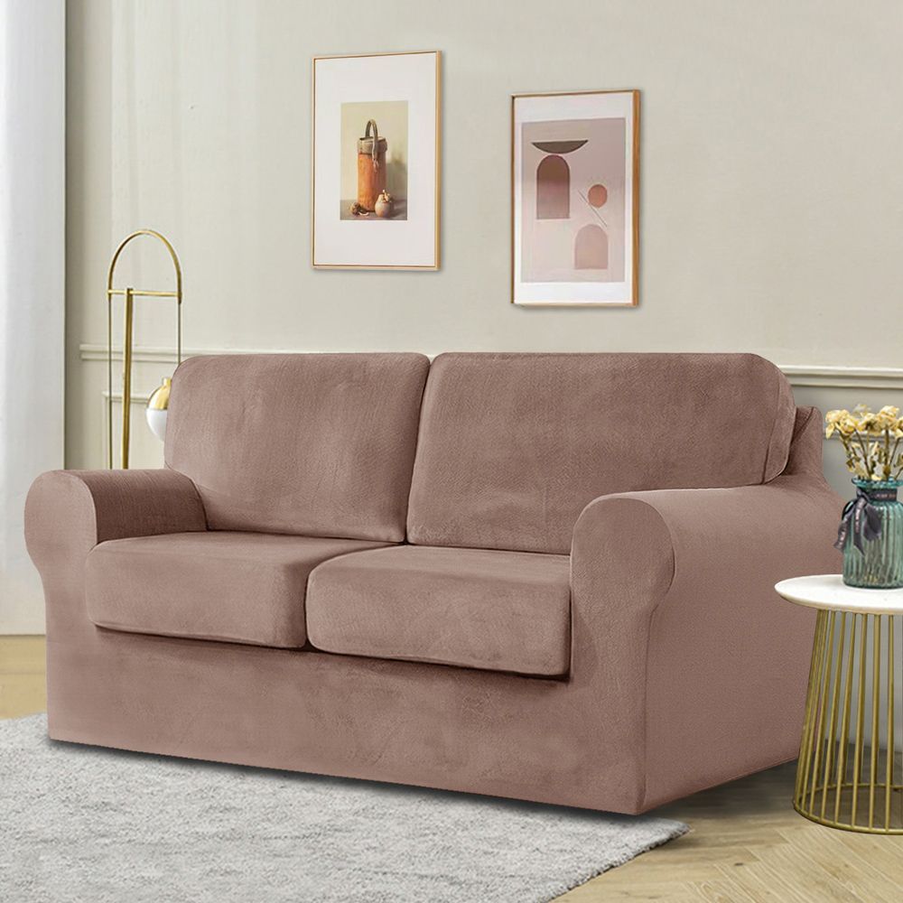 グレーブラウン  ベルベット調ソファーカバー 肘付き 2人掛け pmysofa23 ソファーカバー 2人掛け ソファカバー  肘付き ソファーカバー イスカバー 汚れ防止 キズ 傷防止 椅子カバー 着脱簡単 
