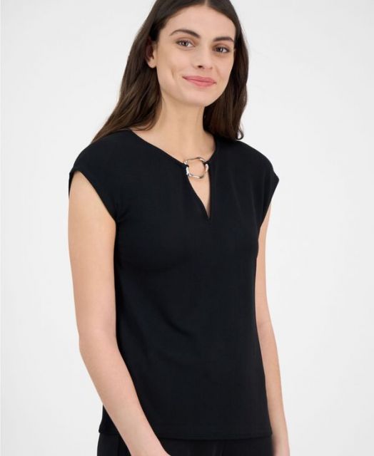 売れ筋商品|||アンクライン Tシャツ トップス レディース Petite Sequin Mesh Short-Sleeve T-Shirt Light Parchment 送料無料】 アンクライン レディース シャツ トップス Petite
