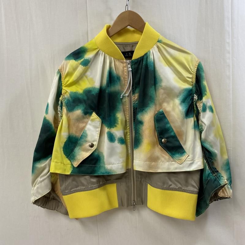 1% SHUHEI OGAWA イチパーセントシュウヘイオガワ ジャケット 上着 ジャケット ブレザー MA-1タイプ 変形ブルゾン ギャザー ワイドスリーブ グラデーションプリント ショート丈 イエロー×グリーン 2