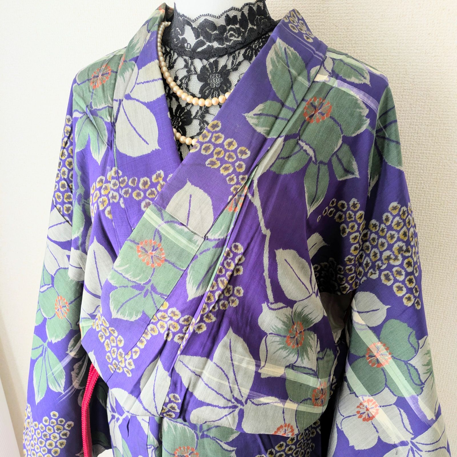 誠】 銘仙袷着物 バチ衿 素敵なレトロ商品 アンテークで素敵な商品です