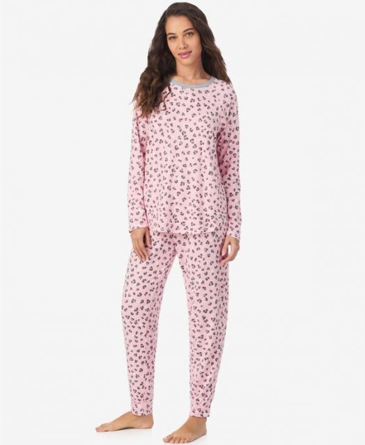 クドルドッズ レディース ナイトウェア アンダーウェア Women s Long Sleeve Crewneck Top and Jogger Pajama Set Pink Leopard