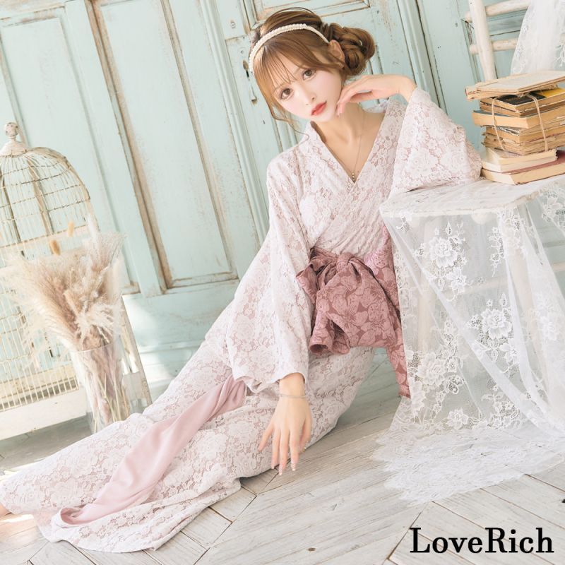 LoveRich ラブリッチ 総レース 花柄 豪華 帯 ロング 浴衣風 花魁