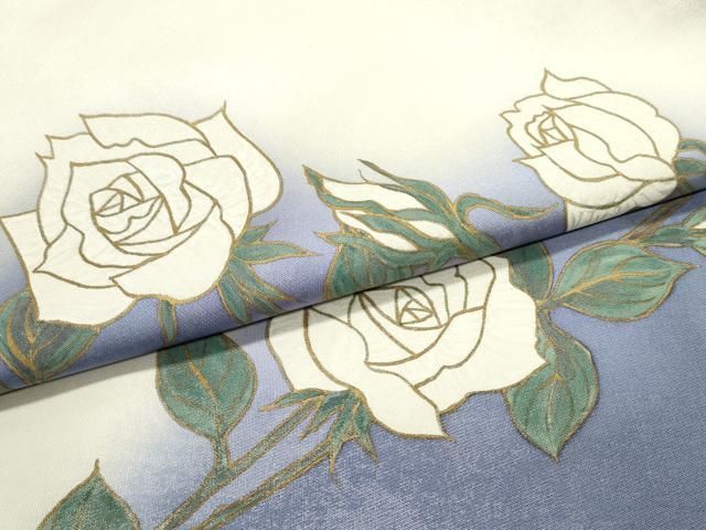 平和屋着物●染色作家　田中文子　太鼓柄袋帯　手描き　バラ　薔薇　金彩　正絹　逸品　DAAY0125ob 平和屋着物○染色作家 田中文子 太鼓柄袋帯 手描き バラ 薔薇 金彩