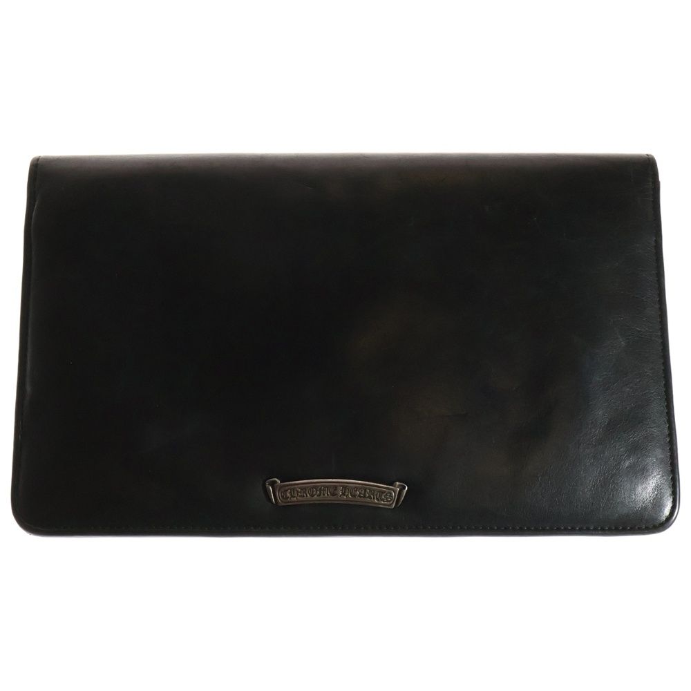 CHROME HEARTS クロムハーツ CH CRS SML CLUTCH BAG スモールCHクロス装飾 レザー フラット クラッチバッグ ブラック