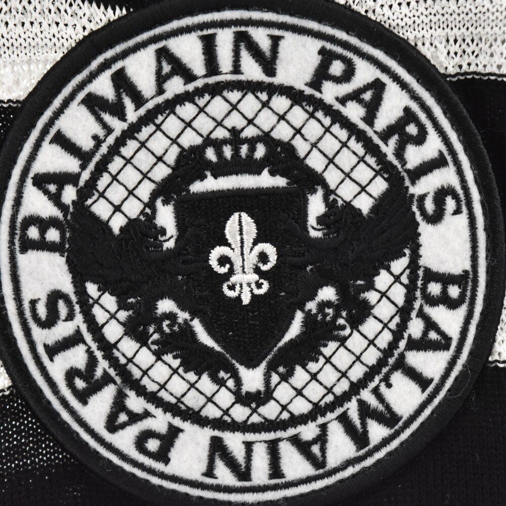 BALMAIN バルマン Emblem Border Knit Cardigan エンブレムボーダーニットカーディガン ブラック RH13149K006