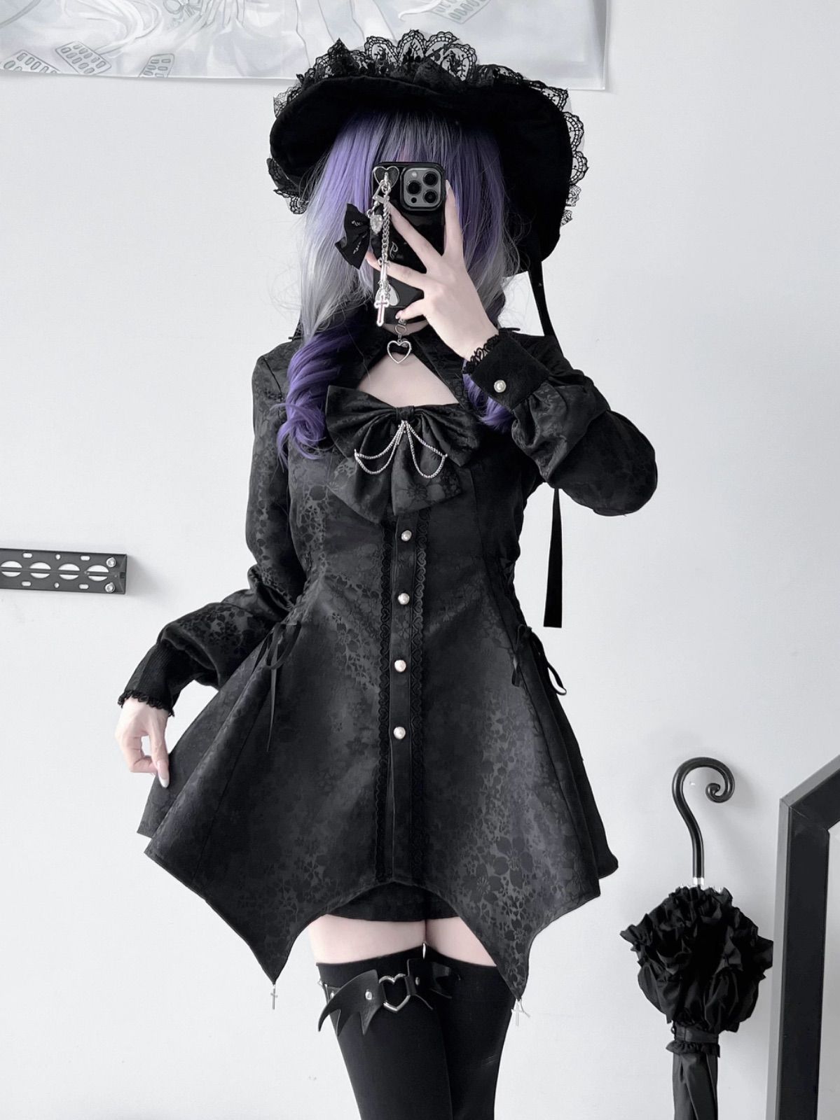 量産型 地雷系 黒 ワンピース 長袖 渦雷系 スカート サブカル 服 ロリィタ 界隈 ロリータ ぴえん系 女子 セットアップ セッ