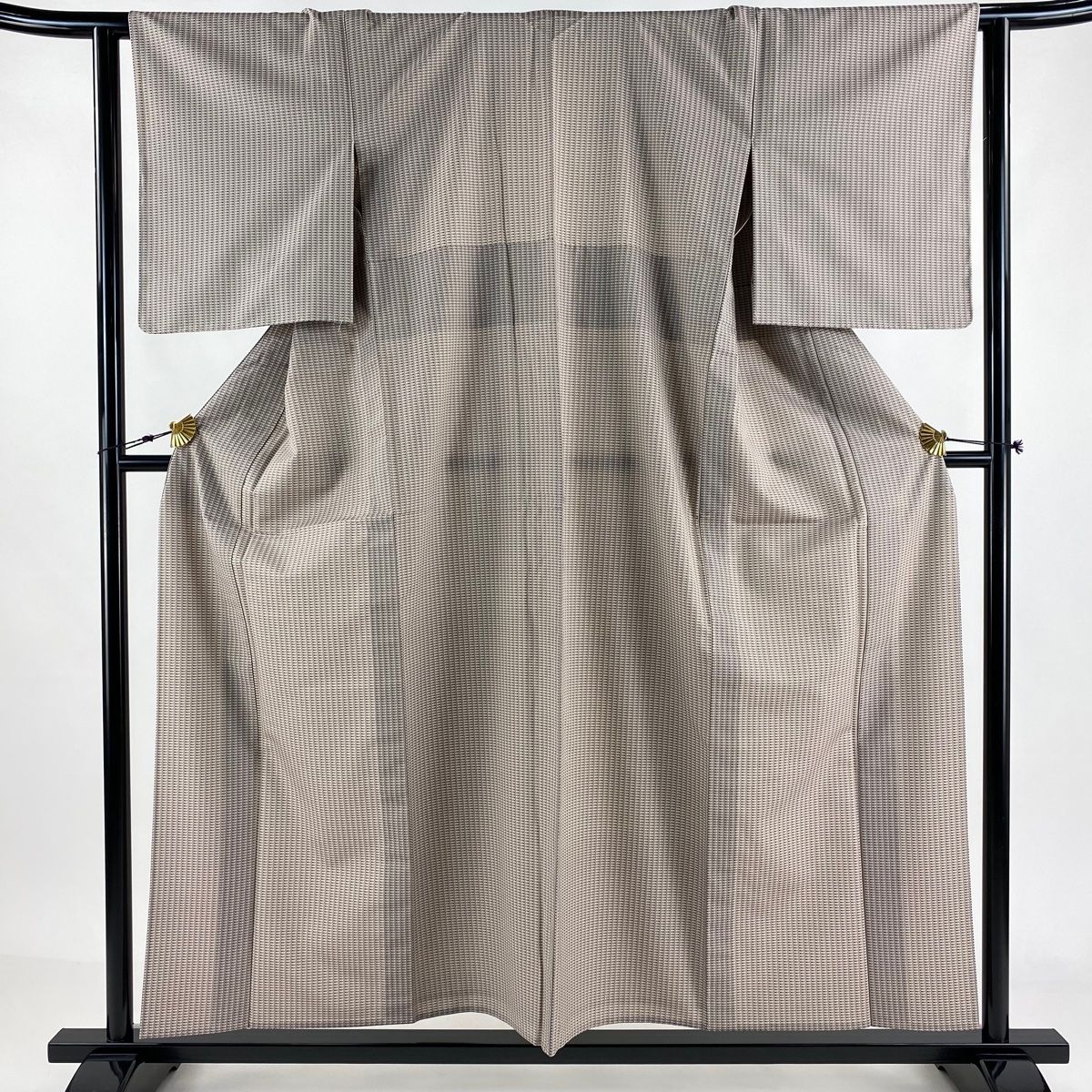 紬 身丈156cm 裄丈62.5cm S 単衣 幾何学模様 薄小豆 正絹 名品