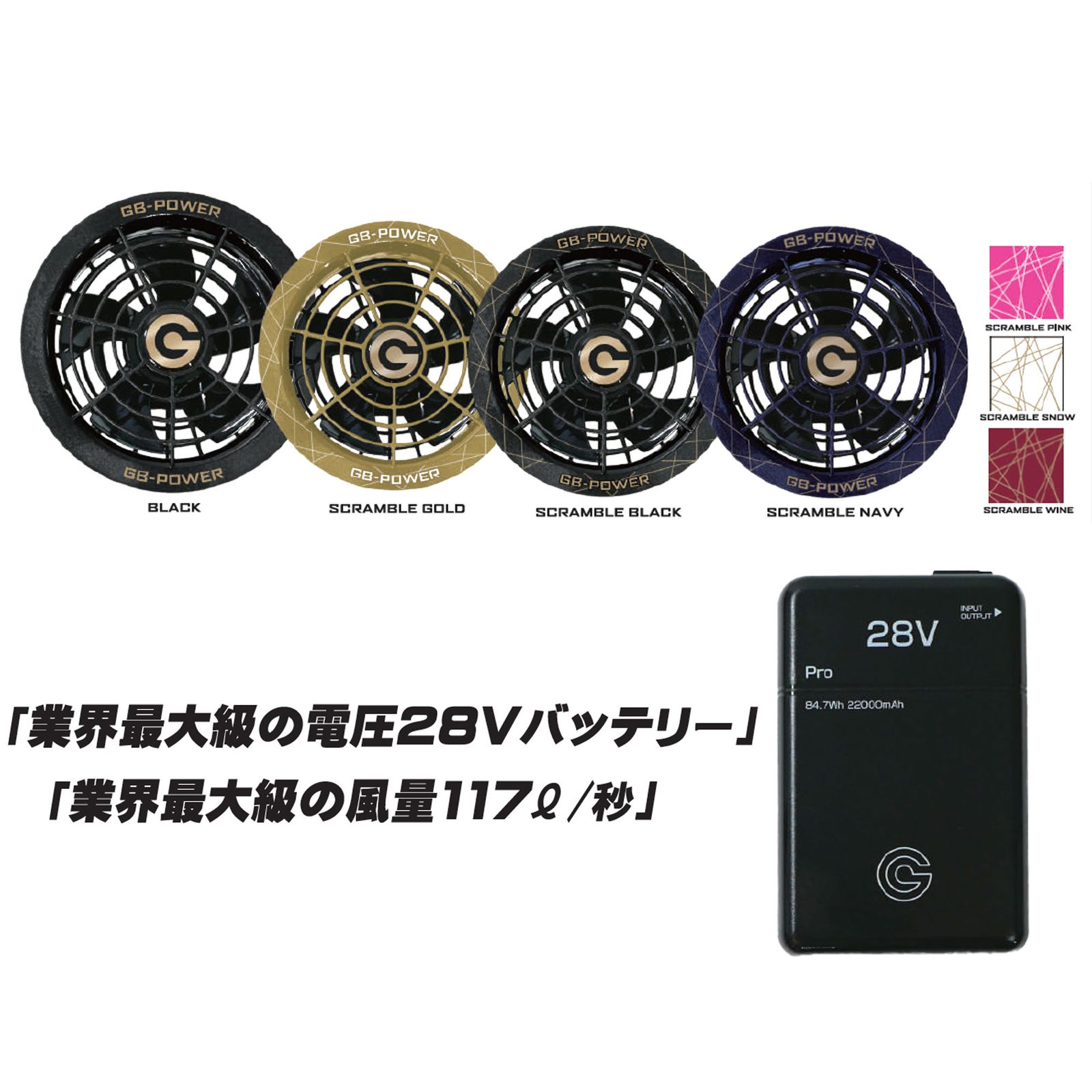 長信ジャパン 空調服用 28V ファン＆バッテリーセット GB-POWER GB428 GF1 保証付き 急速充電 超大風量 熱中症対策 作業服 釣り キャンプ 最新