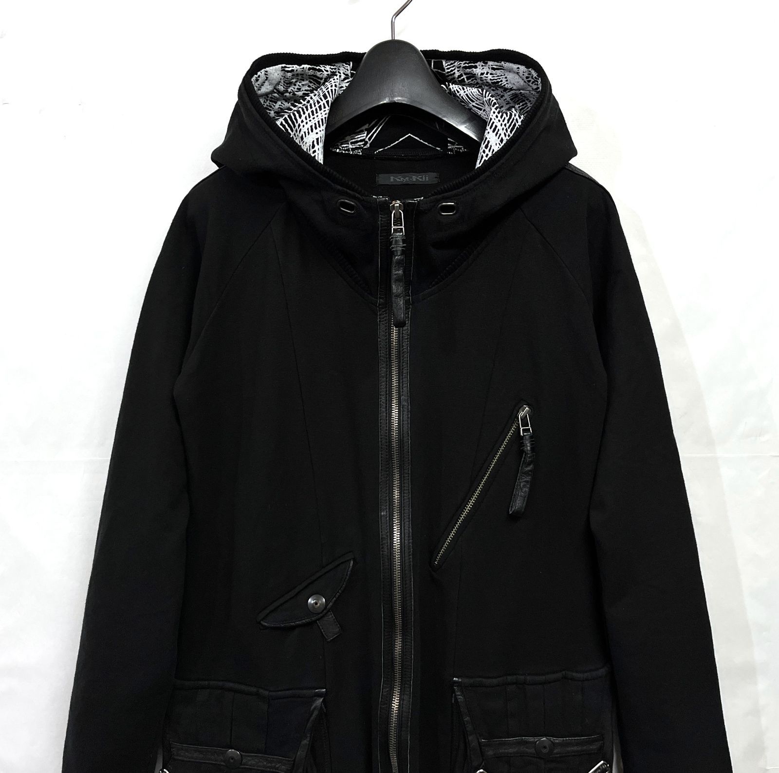 KMRii 切り替えジャケット KMRii｜ケムリ レザー切り替え ロング ジップパーカー ライダース