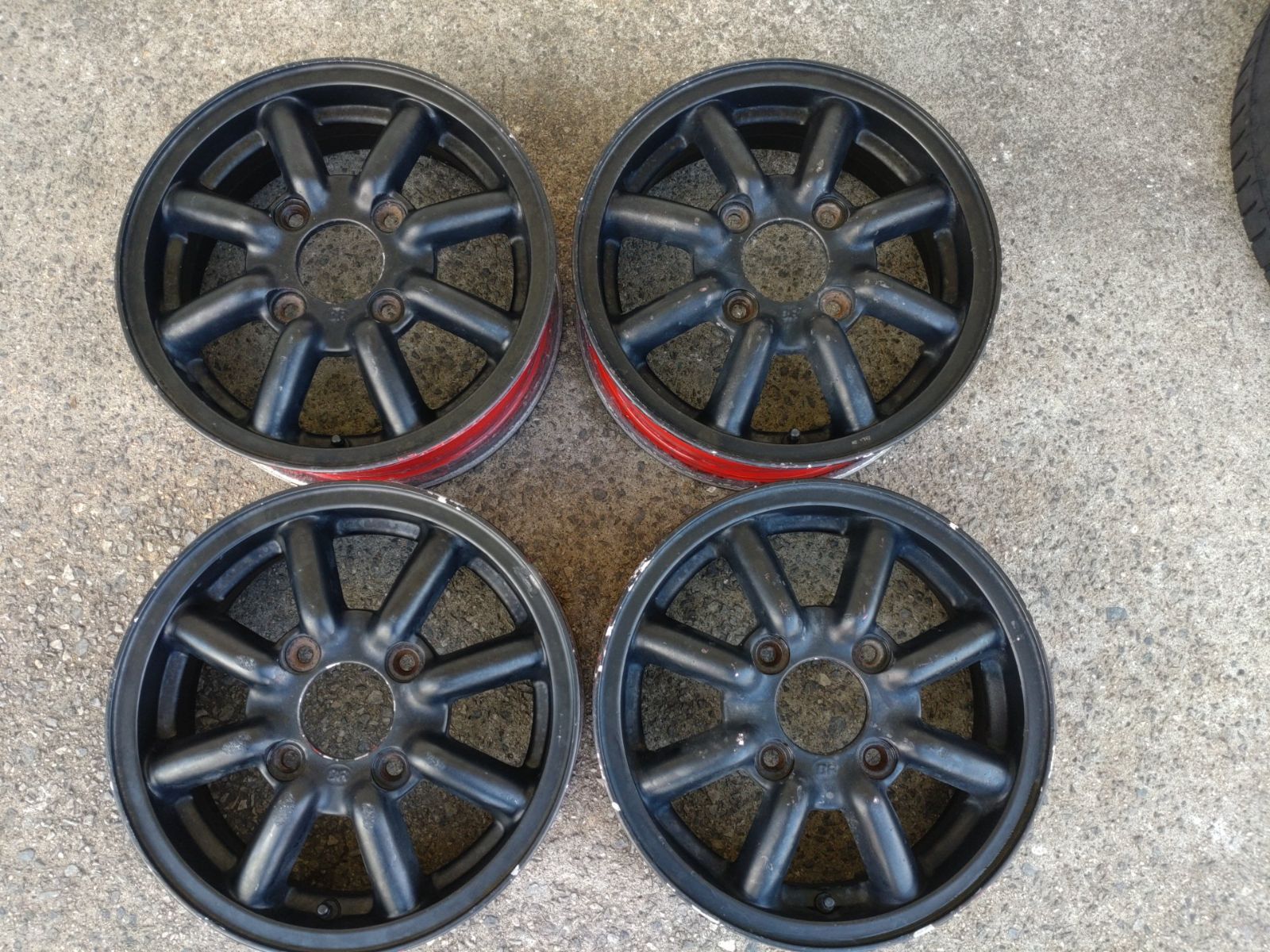 ブラックレーシング エイトスポーク アルミホイール 旧車などに ●13×4.5J 114.3-4H ET45● 4本セット