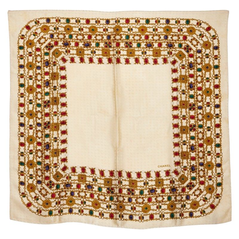 継続 シャネル ジュエリー 宝石柄 ベージュ マルチカラー シルク レディース CHANEL 1-0238180 2025超人気！