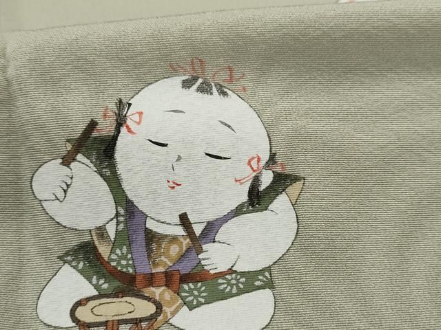 平和屋着物□極上 日本画家 水嶋征夫 訪問着 本場縞大島紬地 樹林文