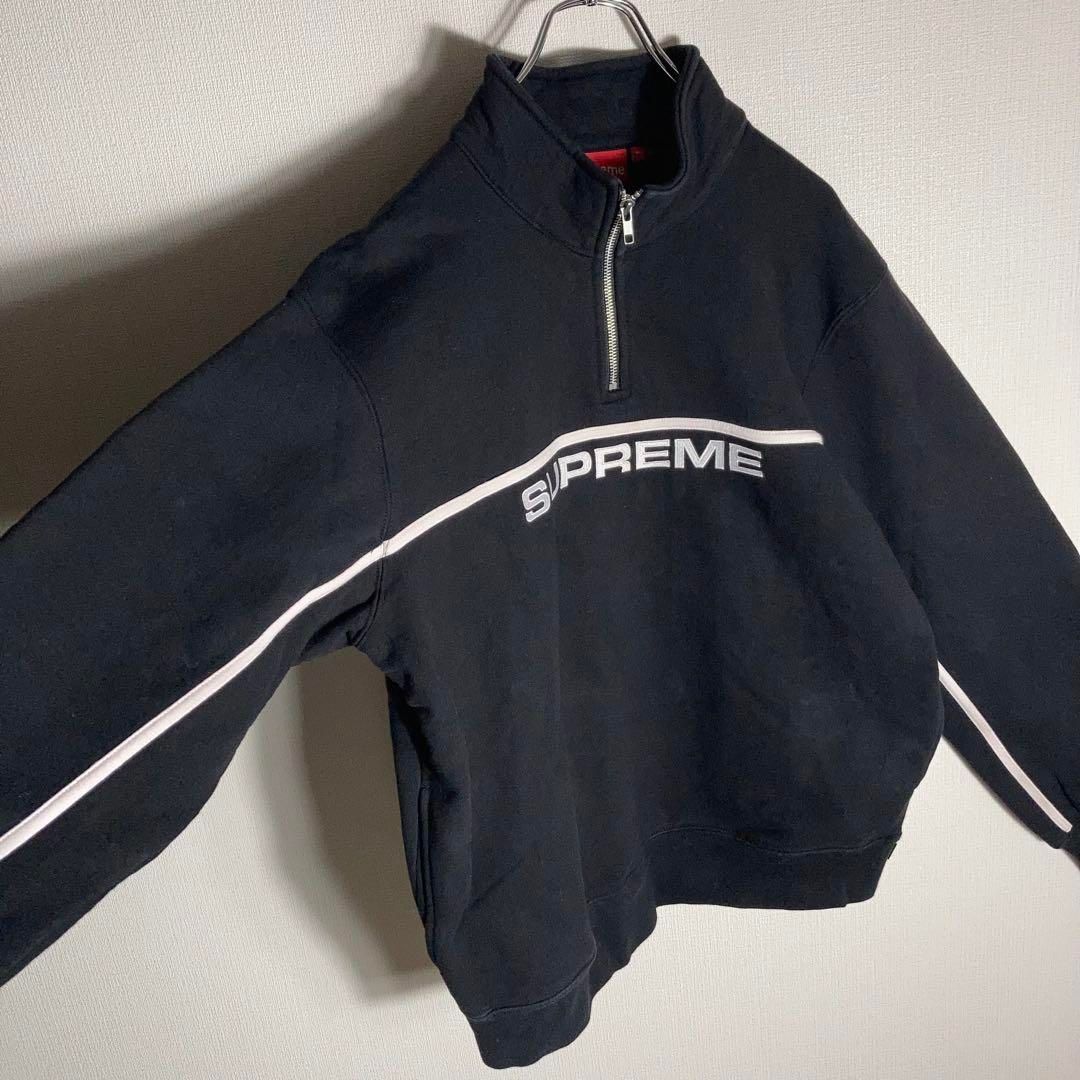 ［値下げ交渉可］Supreme ブラック ハーフジップ　スウェット L SUPREME スウェット ハーフジップ 刺繍ロゴ 黒 L - メルカリ