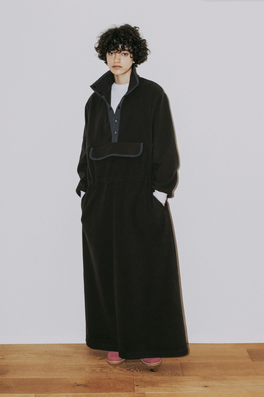 MEYAME メヤメ FLLECE SNAP LONG DRESS BLACK フリース スナップ ロングドレス ワンピース