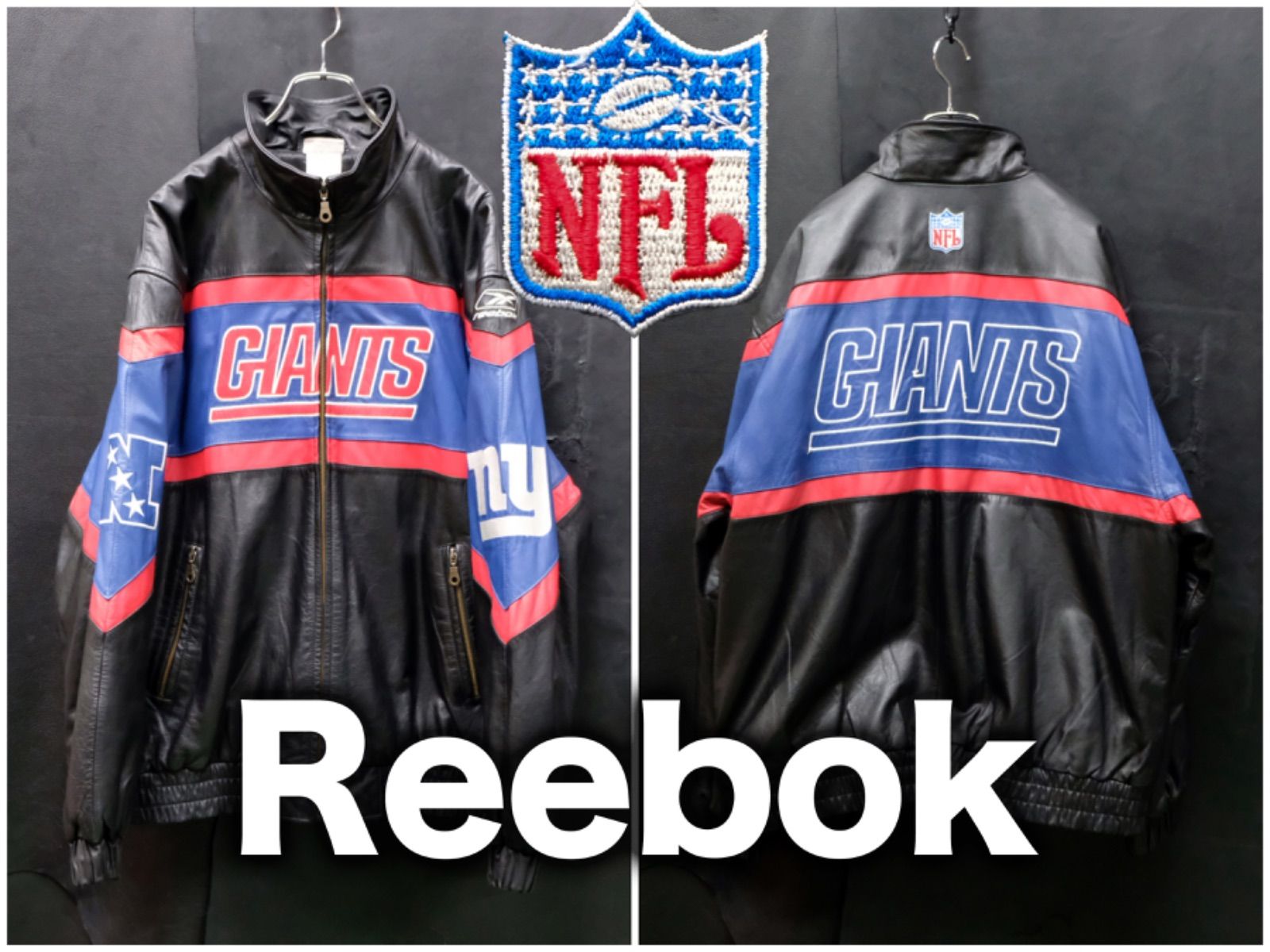 新品 悔しい NFL GlANTS ジャイアンツ 本革 スタジアム ジャンパー L