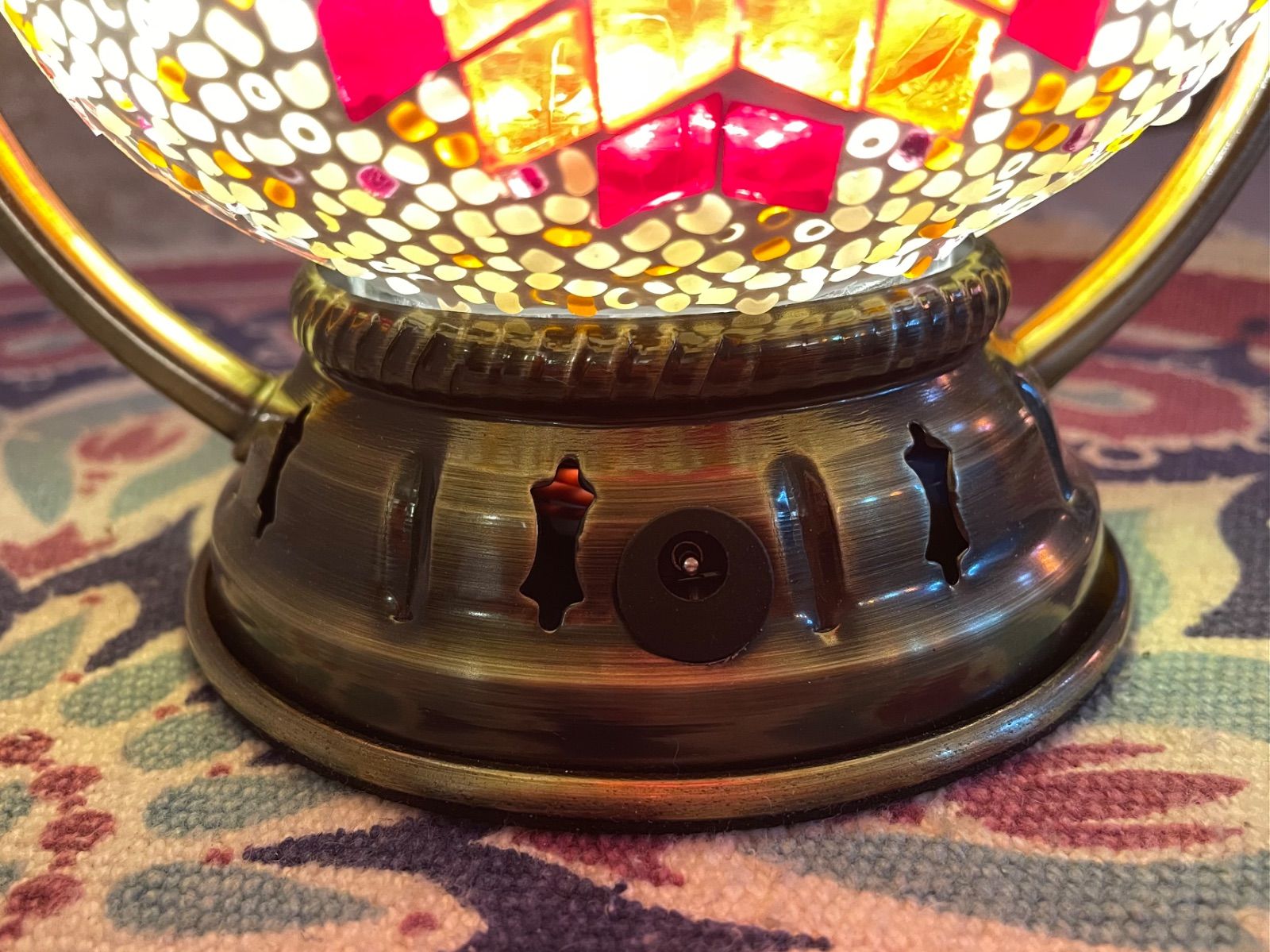 トルコモザイクランプ（充電式オレンジ）オリジナルデザインガラス