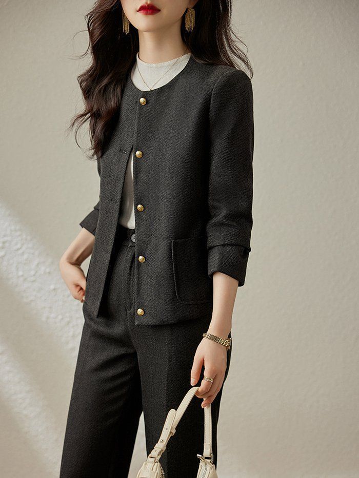 パンツスーツ ツイード レディース セットアップ 厚手 ツイードジャケット リクルートスーツ ジャケット 長袖 秋 冬 フォーマルスーツ 体型カバー ノー ブラックフォーマル ママスーツ フォーマル iaokb04