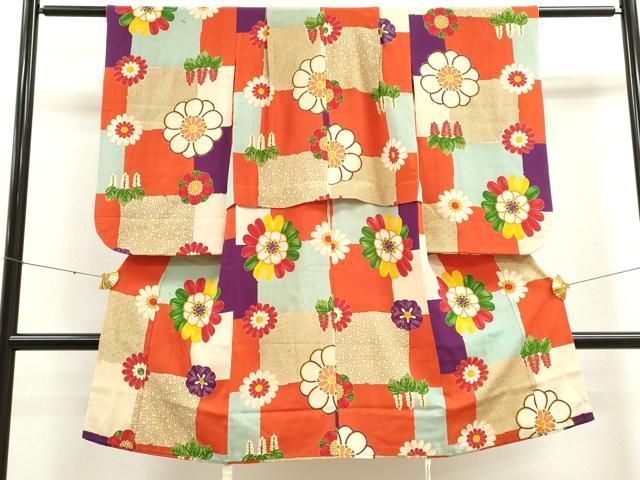 刺繍いりブルーピンクの着物に白シルバーの作り帯セット☆七五三などに