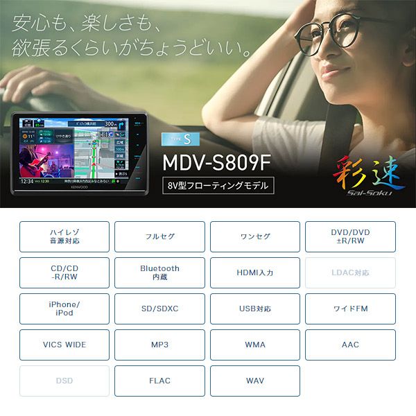 ケンウッドMDV-S809Fフローティング8V型彩速ナビBluetooth/フルセグ/ハイレゾ/DVD/CD録音/HDMI入力対応 - メルカリ