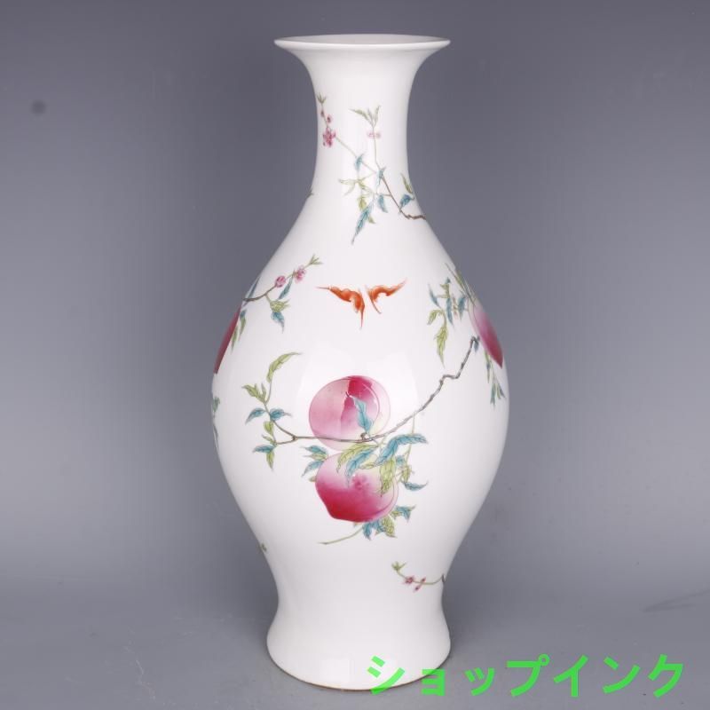清雍正粉彩寿桃紋橄欖瓶 景徳鎮 陶磁器 装飾品 現代工芸品 美術品 置物 清雍正粉彩寿桃紋橄欖瓶 景徳鎮 陶磁器 装飾品 現代工芸品 美術