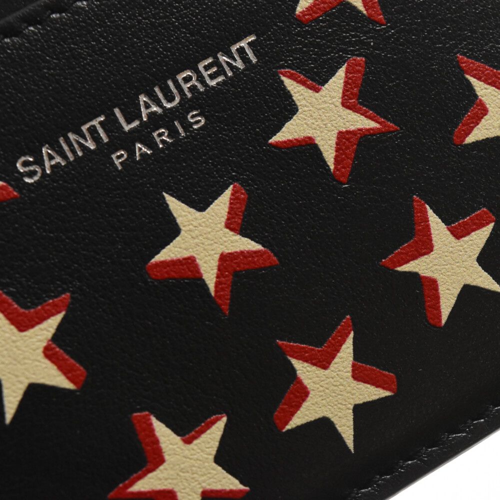 SAINT LAURENT PARIS (サンローランパリ) クラシックロゴプリント レザーカードケース スタープリント ブラック 375946