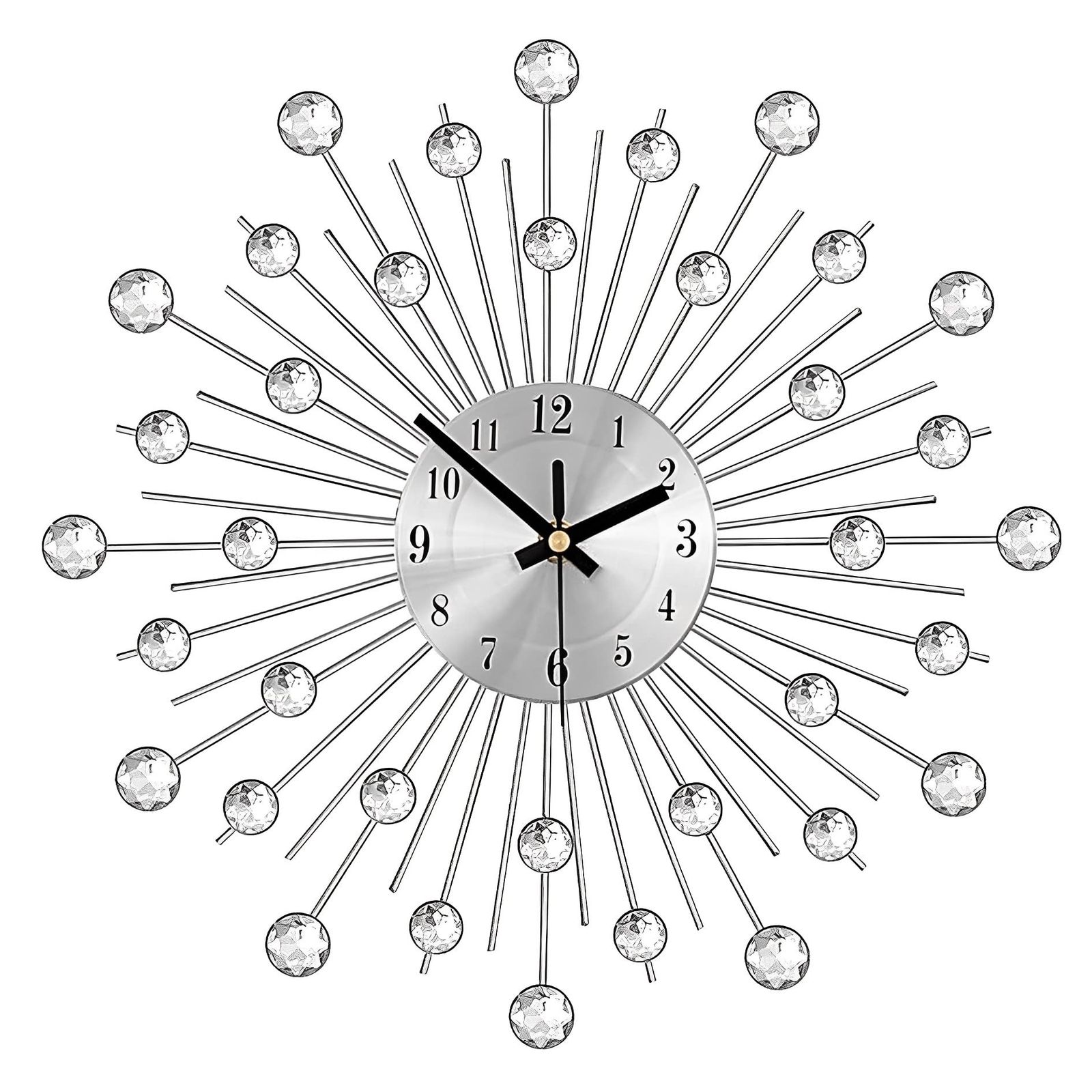 MIMIA 時計 壁掛け キラキラ ウォール クロック 静音 タイプ 壁掛け時計 アイアン 北欧風 インテリア おしゃれ ウォール時計 ラインストーン ステンレス (L:スター・シルバー 38cm*38cm) [L:スター