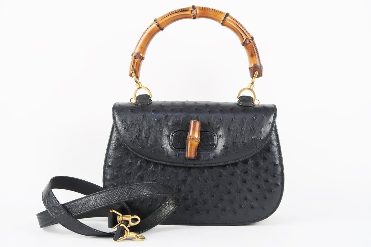 美品】GUCCI グッチ バンブー 2WAY ST付 オーストリッチ ターン 美品】GUCCI グッチ バンブー 2WAY ST付 オーストリッチ ターン