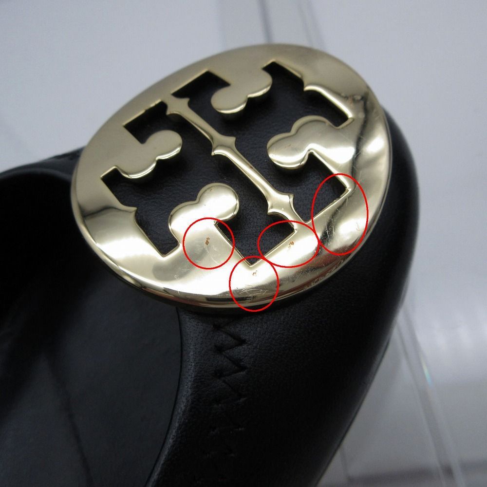 トリーバーチ　ブラック パンプス ウエッジソール 25㎝　ロゴ金具 TORY BURCH トリーバーチ ロゴプレート ウェッジソール レザー