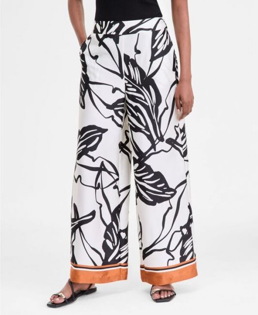 【送料無料】 アイ.エヌ.シー インターナショナル コンセプト レディース カジュアルパンツ ボトムス Petite Printed High Rise Wide-Leg Pants Sira Border