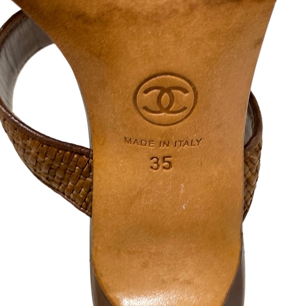 CHANEL シャネル ミュール 35 レディース - ブラウン ココマーク|編み込み|アウトソール張替済 レザー KIN-KAAI_COM