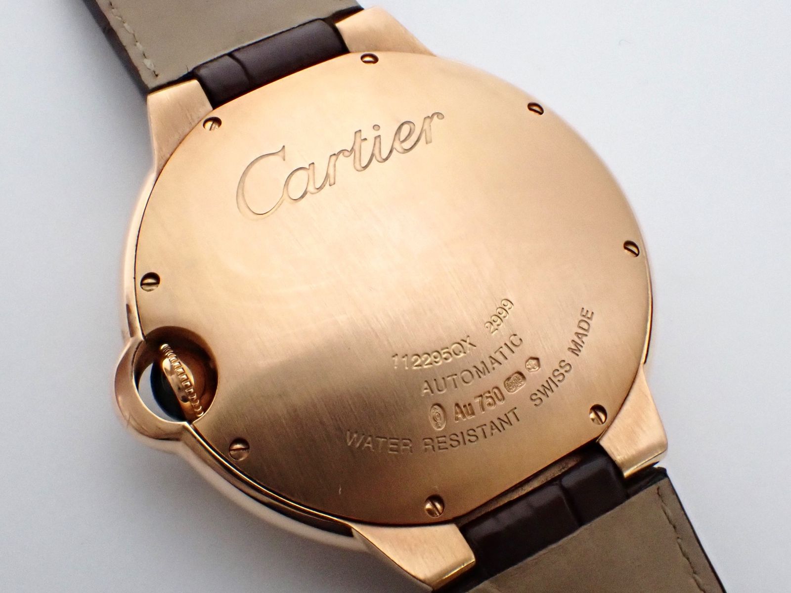 Cartier(カルティエ)自動巻き ウォッチ バロンブルーLM W6920037 腕時計 K18PG/革 ピンクゴールド レザー AT ブラウン文字盤
