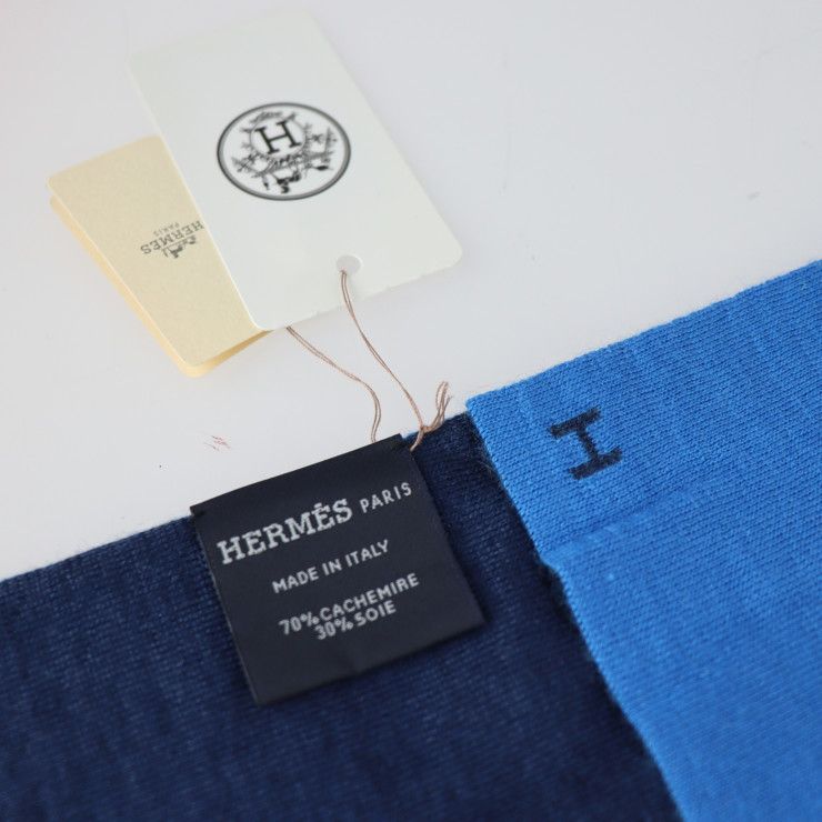 エルメス Hermès ☆美品☆カシミヤ70％シルク30％ ショール マフラー HERMES エルメス マフラー カシミヤ70% シルク30% ブルーヴィフ