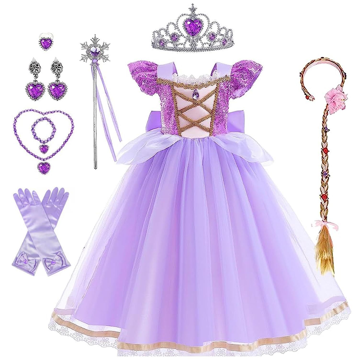 新作5_120 [KOCEKID] ラプンツェル風 ドレス 子供 ラプンツェル風 コスプレ 風 プリンセス ドレス 登場 ハロウイン コスプレ 仮装 変身 コスチューム 誕生日 パーティー クリスマスプレゼント 豪