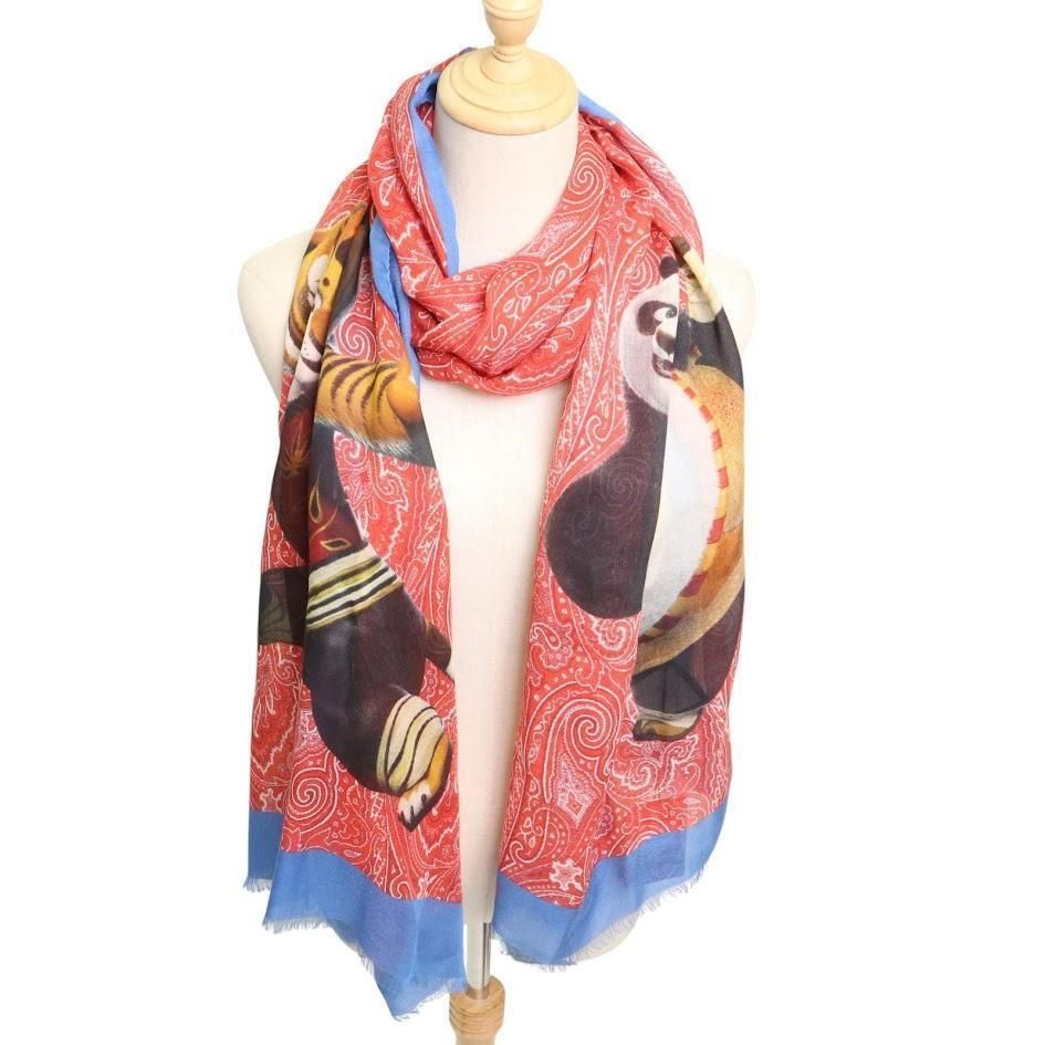 ETRO×KUNG FU PANDA エトロ×カンフーパンダ コラボ ストール スカーフ カシミヤ混 総柄 き 激 一点もの